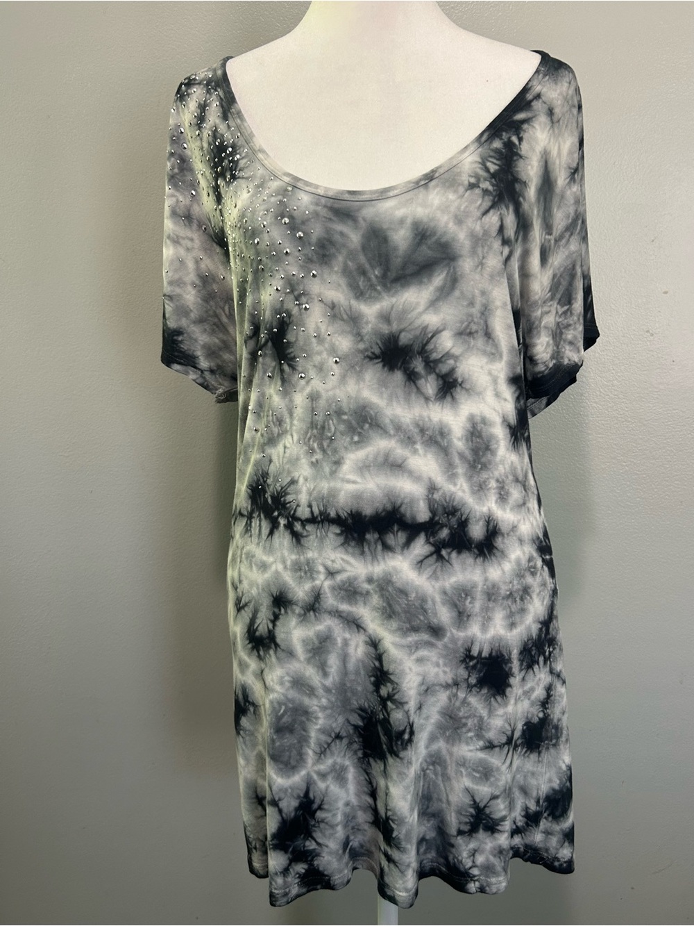 INC Women’s T Shirt Dress Swim Cover Tie Dye Bling Soft Stretch